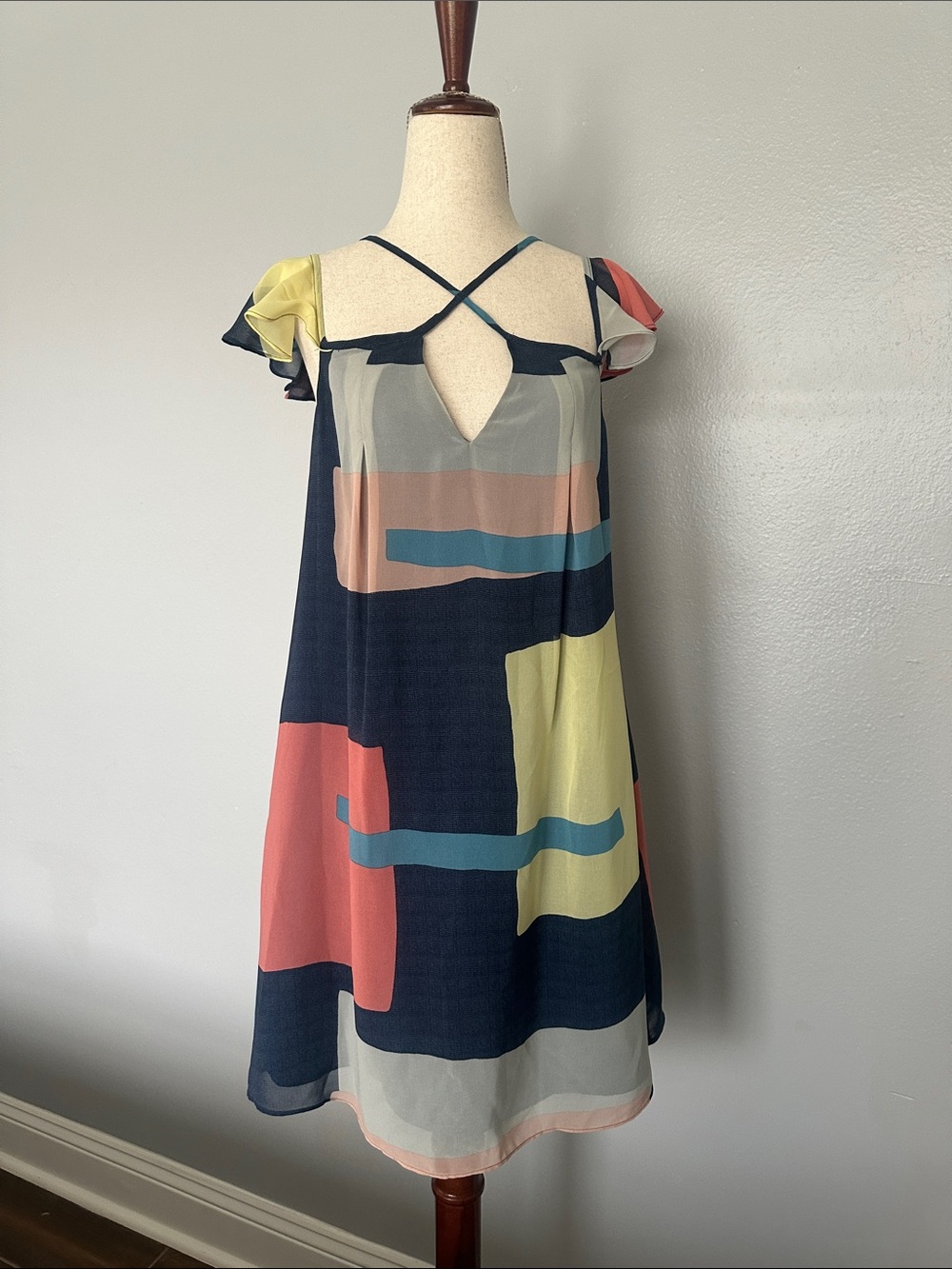 BCBGeneration Halter Cold-Shoulder Colorblock Dress